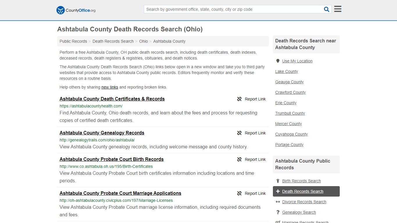 Death Records Search - Ashtabula County, OH (Death ...