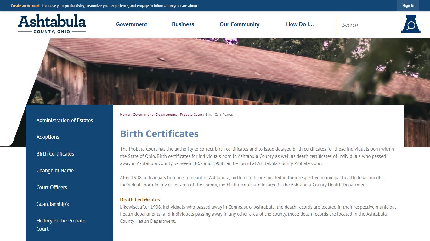 Birth Certificates | Ashtabula County, OH - Official Website