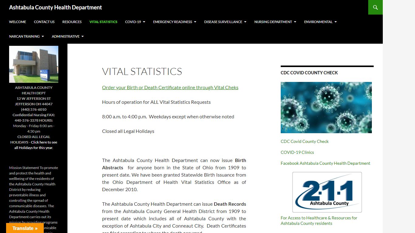 Vital Statistics - Ashtabula County Health
