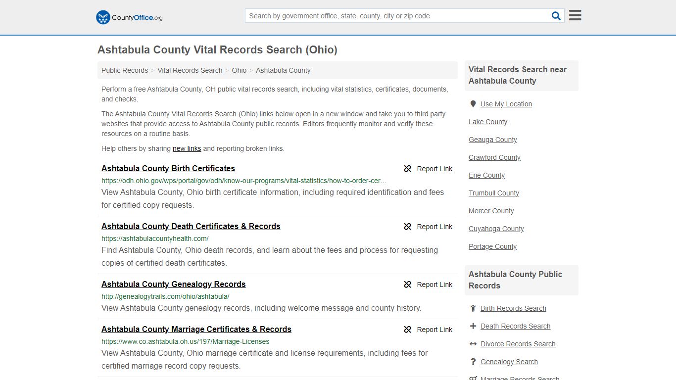 Vital Records Search - Ashtabula County, OH (Birth, Death ...