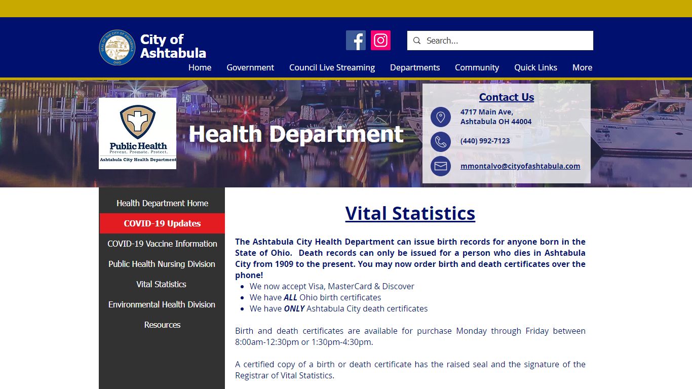 Vital Statistics | City of Ashtabula | Ashtabula, OH